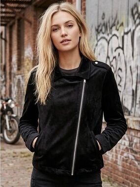|NWT| LC LAUREN CONRAD Black Velour Moto Jacket Asymmetrical Zip XXL